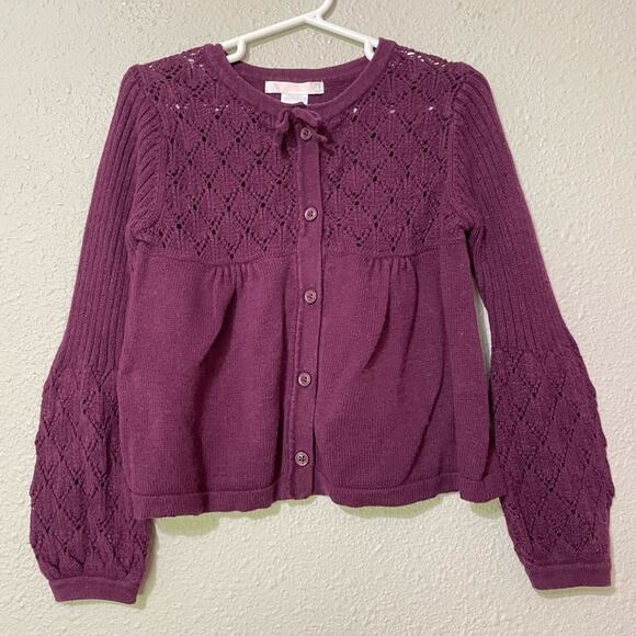 Janie & Jack Purple Puff Sleeve Button Front Cardigan Sweater Girls 3 Toddler - Picture 1 of 7